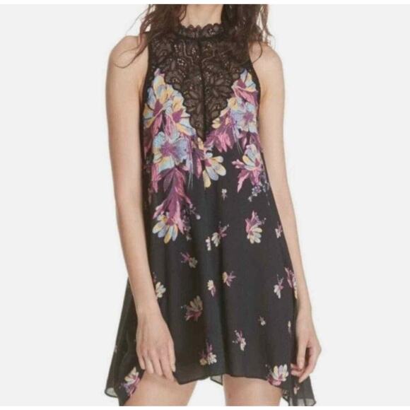 Free People Marsha Boho Printed‎ Slip Dress Black Combo XS - Picture 1 of 10